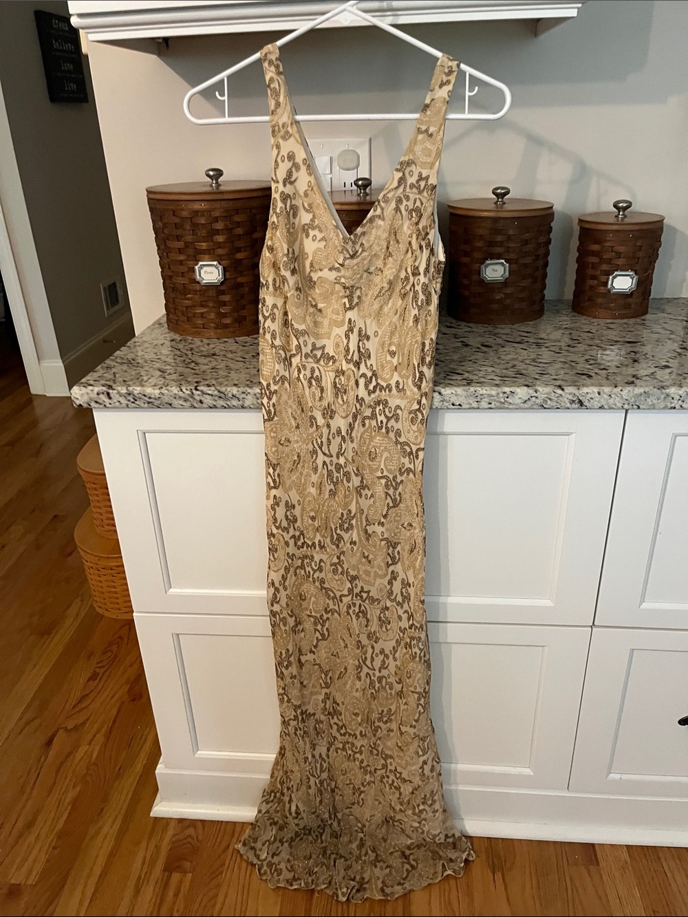 White House Black Market Cream Paisley V-Neck Maxi Dress
